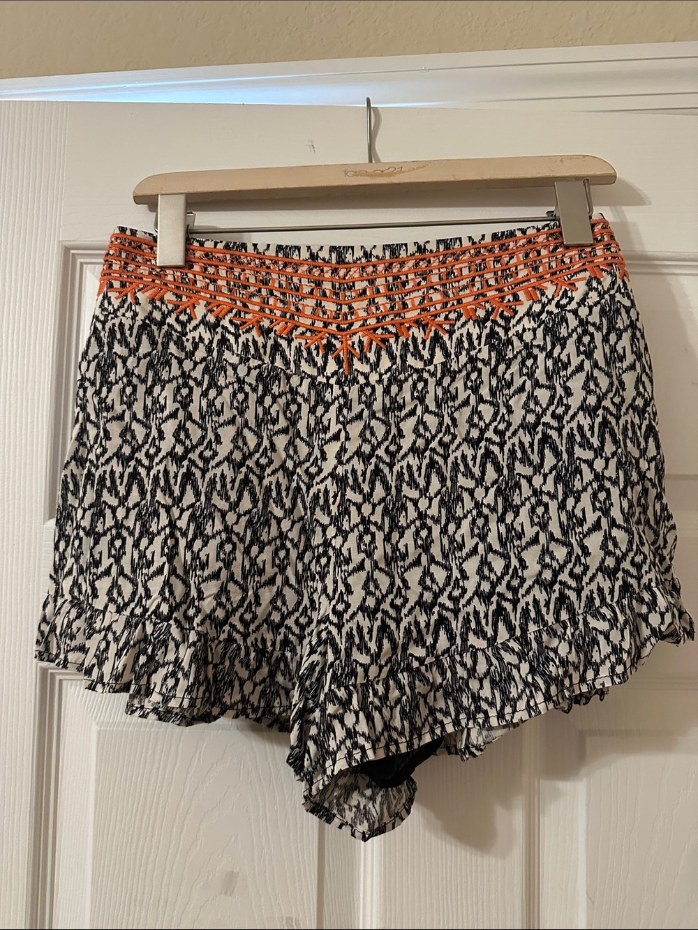 THML Black & White Printed Shorts with Orange Embroidery